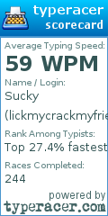 Scorecard for user lickmycrackmyfriend