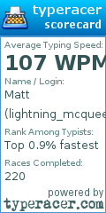 Scorecard for user lightning_mcqueef