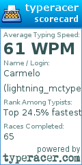 Scorecard for user lightning_mctype