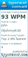 Scorecard for user liljohnny818