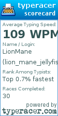 Scorecard for user lion_mane_jellyfish