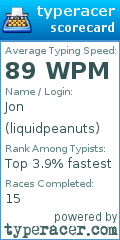Scorecard for user liquidpeanuts