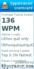 Scorecard for user lithoxquitquitquit