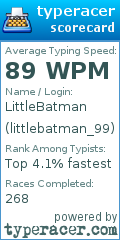 Scorecard for user littlebatman_99