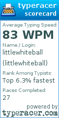 Scorecard for user littlewhiteball