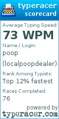 Scorecard for user localpoopdealer