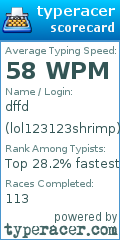 Scorecard for user lol123123shrimp