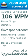 Scorecard for user lovespacedreams
