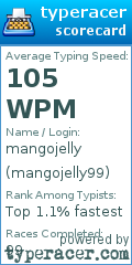 Scorecard for user mangojelly99