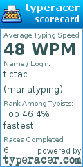 Scorecard for user mariatyping