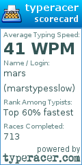 Scorecard for user marstypesslow