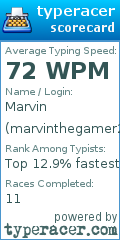 Scorecard for user marvinthegamer27