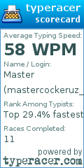 Scorecard for user mastercockeruz_