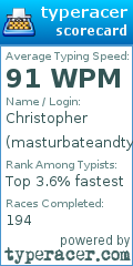 Scorecard for user masturbateandtype