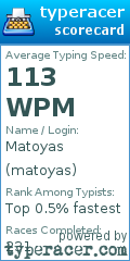 Scorecard for user matoyas