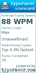 Scorecard for user maxwellmax