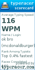 Scorecard for user mcdonaldburger