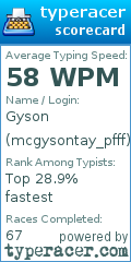 Scorecard for user mcgysontay_pfff