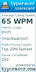 Scorecard for user meckwarrior