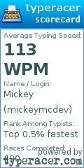 Scorecard for user mickeymcdev