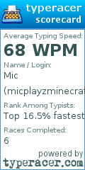 Scorecard for user micplayzminecraft