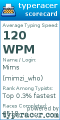 Scorecard for user mimzi_who