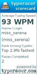 Scorecard for user miss_serena