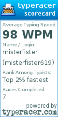 Scorecard for user misterfister619