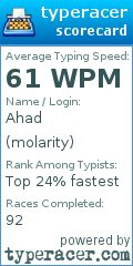 Scorecard for user molarity