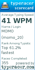 Scorecard for user momo_20
