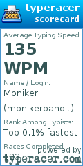 Scorecard for user monikerbandit