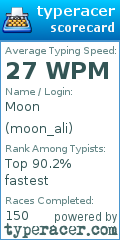 Scorecard for user moon_ali