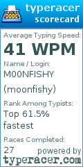 Scorecard for user moonfishy