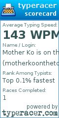 Scorecard for user motherkoonthetop