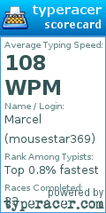 Scorecard for user mousestar369