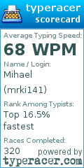 Scorecard for user mrki141