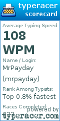 Scorecard for user mrpayday