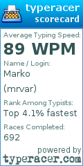 Scorecard for user mrvar