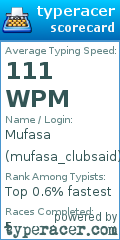 Scorecard for user mufasa_clubsaid
