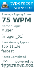 Scorecard for user mugen_01