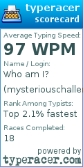 Scorecard for user mysteriouschallenger
