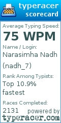 Scorecard for user nadh_7