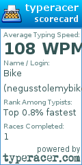 Scorecard for user negusstolemybike