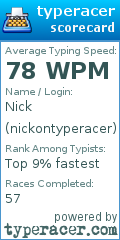 Scorecard for user nickontyperacer
