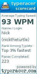 Scorecard for user nicktheturtle