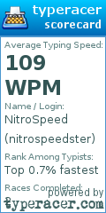 Scorecard for user nitrospeedster