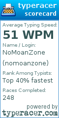 Scorecard for user nomoanzone