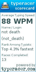 Scorecard for user not_death