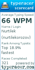 Scorecard for user nurtilekorozov