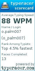Scorecard for user o_palm007